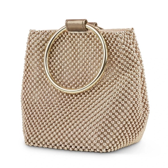 Jessica McClintock Handbags - JESSICA MC CLINTOCK Gwen Ball Mesh Ring Wristlet Pouch PURSE BEADED GOLD